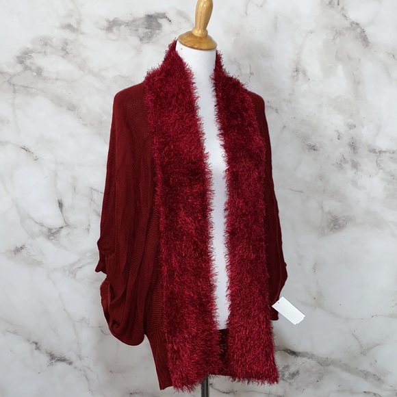 Vertigo Red Dolman Fuzzy Knit Cocoon Cardigan - Picture 6 of 12